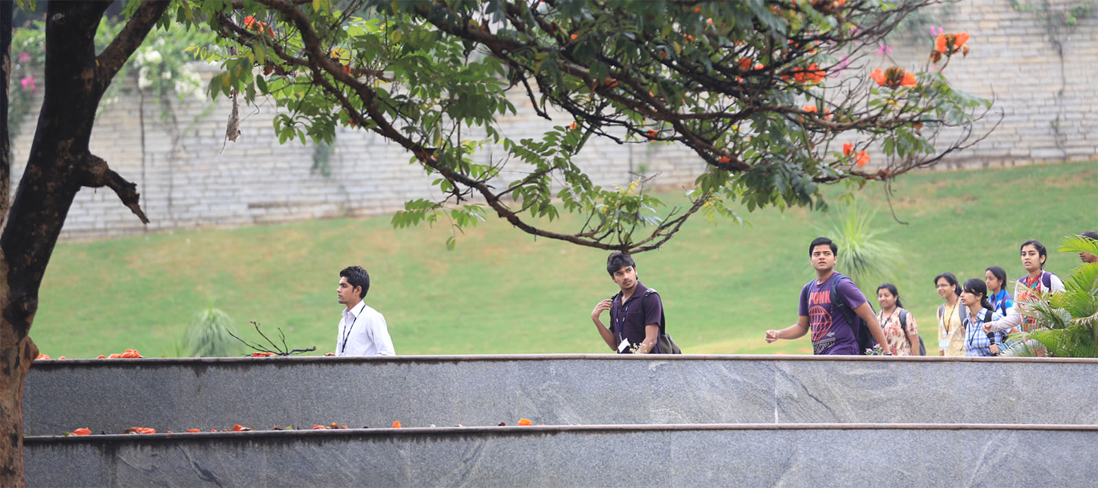 Students walking through PES University campus