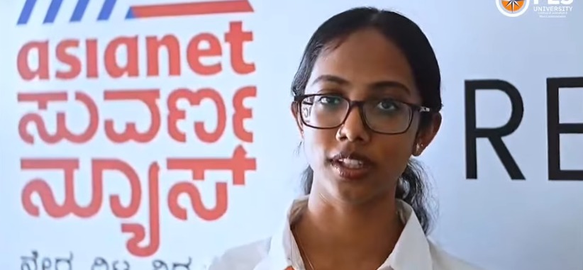 PES University mass communication student sharing her newsroom experience at Asianet Suvarna News
