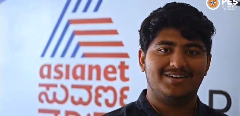 PES University journalism student speaking about his experience at Asianet Suvarna News