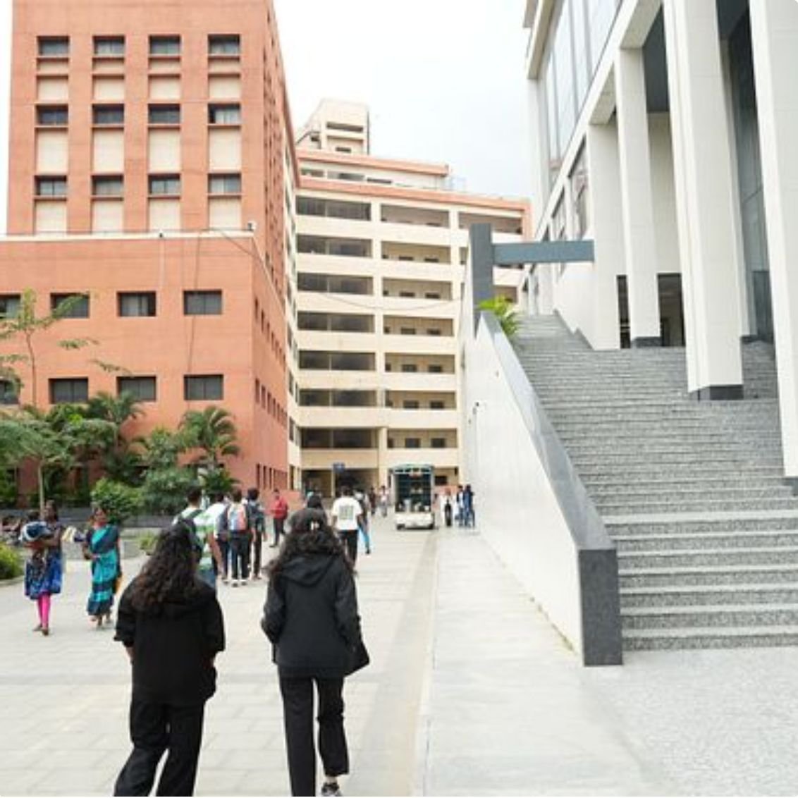 Students walking on the PES University Ring Road campus in Bengaluru