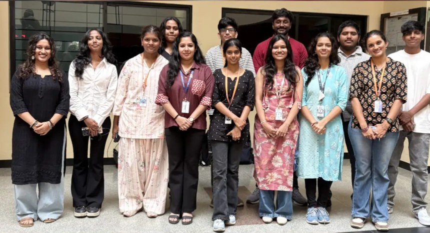 Journalism and mass communication students with faculty at PES University Bengaluru